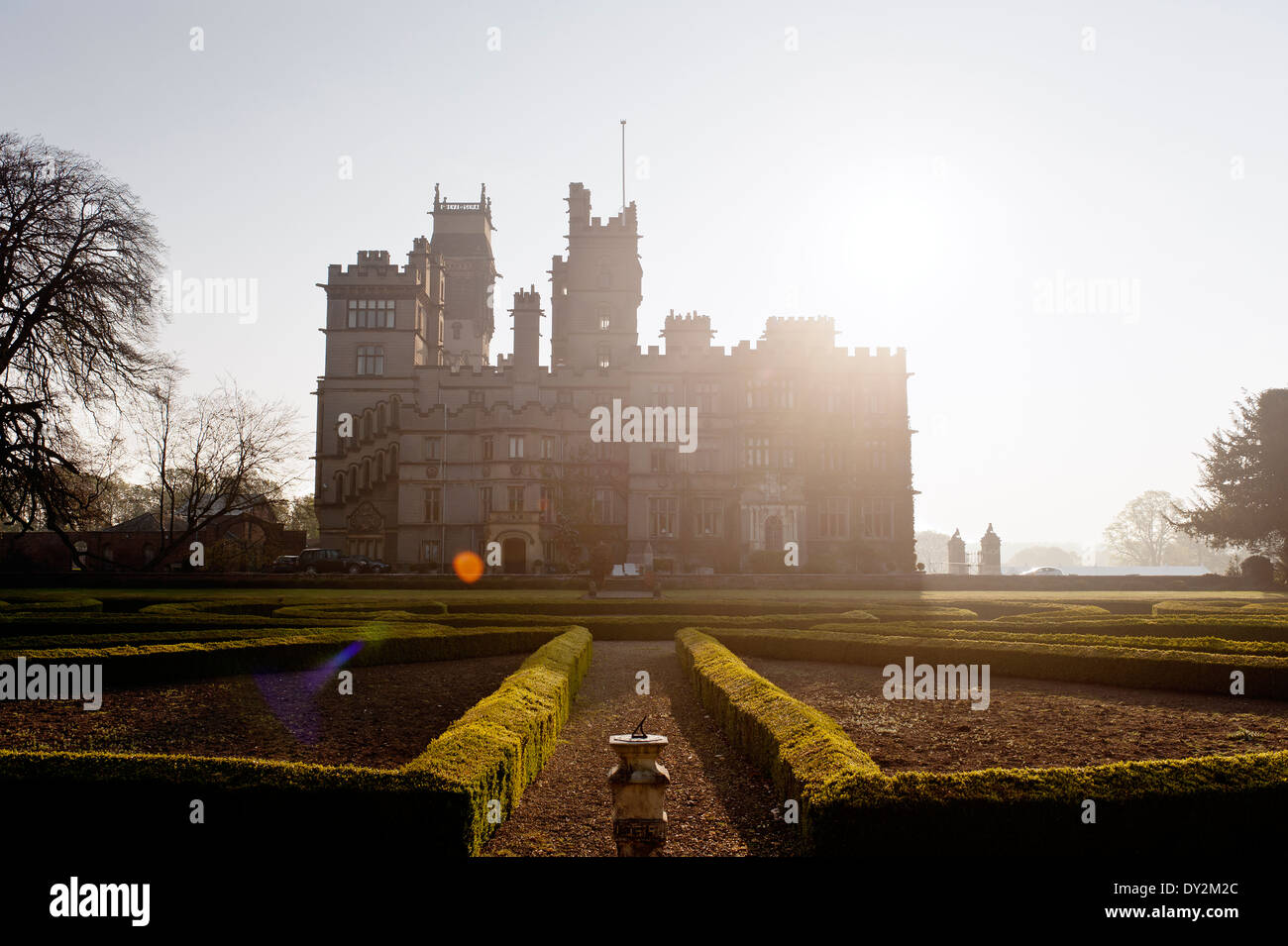 Exterior facade of the imposing Carlton Towers at sunset, a 15th century stately home Stock Photo