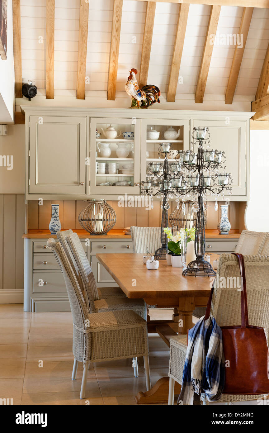 kitchen with painted wooden cupboard Stock Photo Alamy