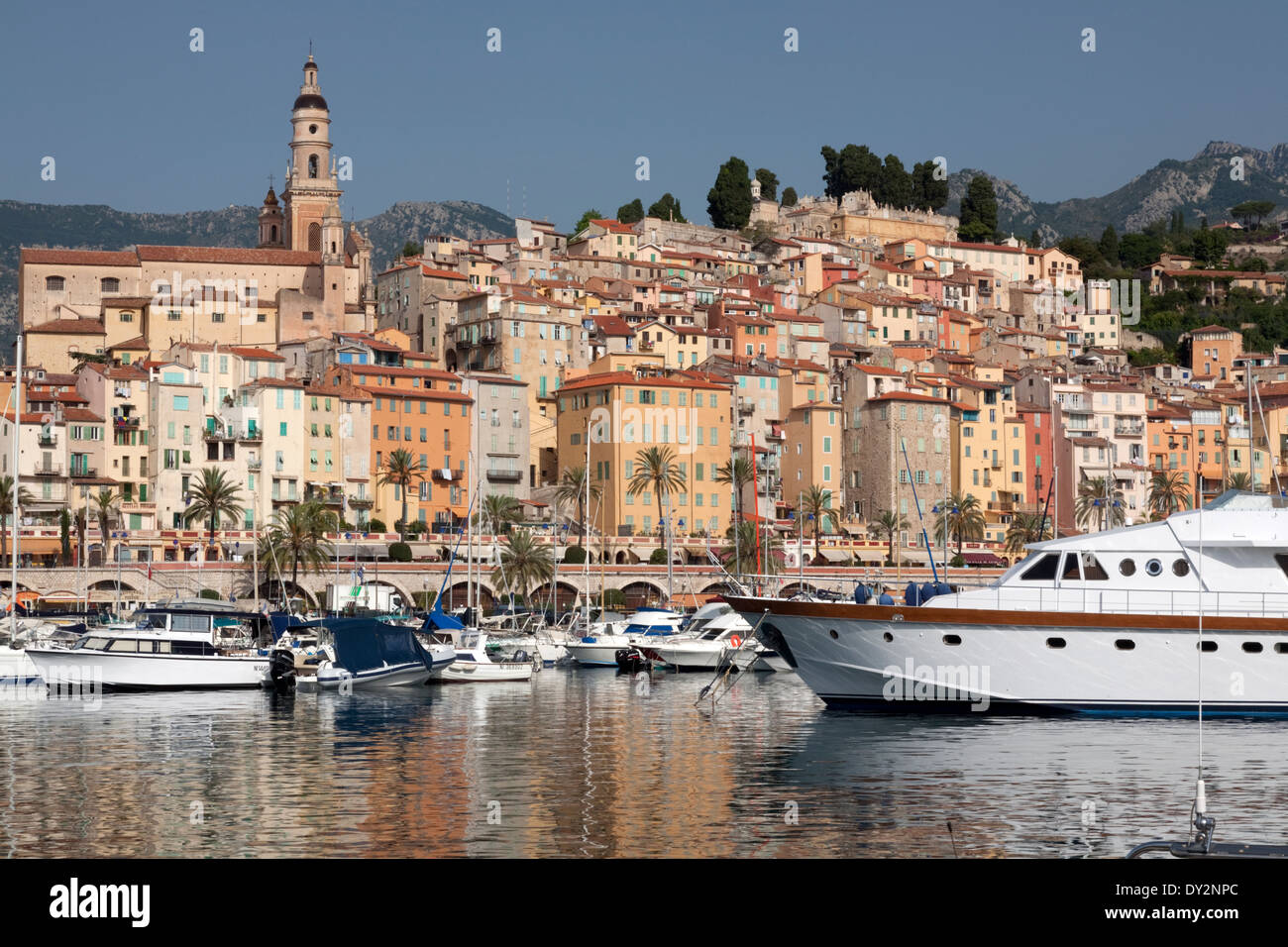 The Mediterranean seaside town of Menton France along the Quai Gordon ...
