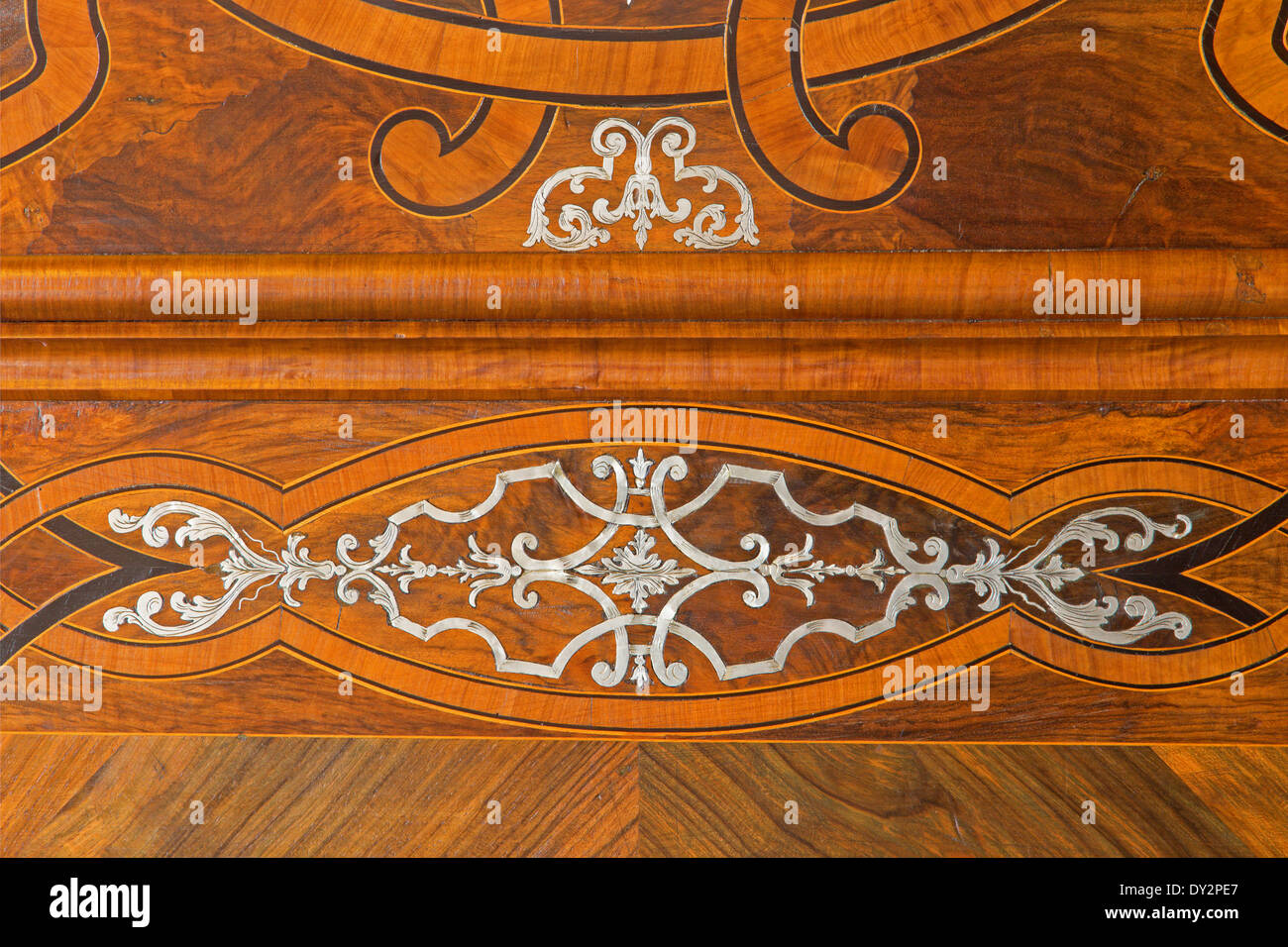 VIENNA, AUSTRIA - FEBRUARY 17, 2014: Detail of baroque intarsia on the sacristy door of St. Anne's Church. Stock Photo