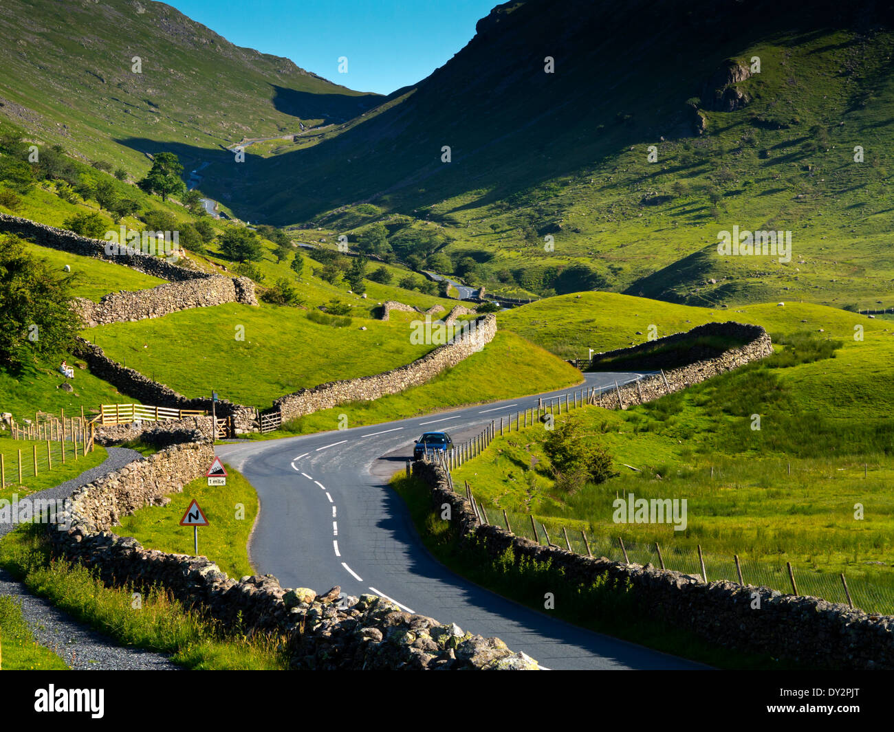 Kirkstone Pass a road winding through mountains from Ambleside to