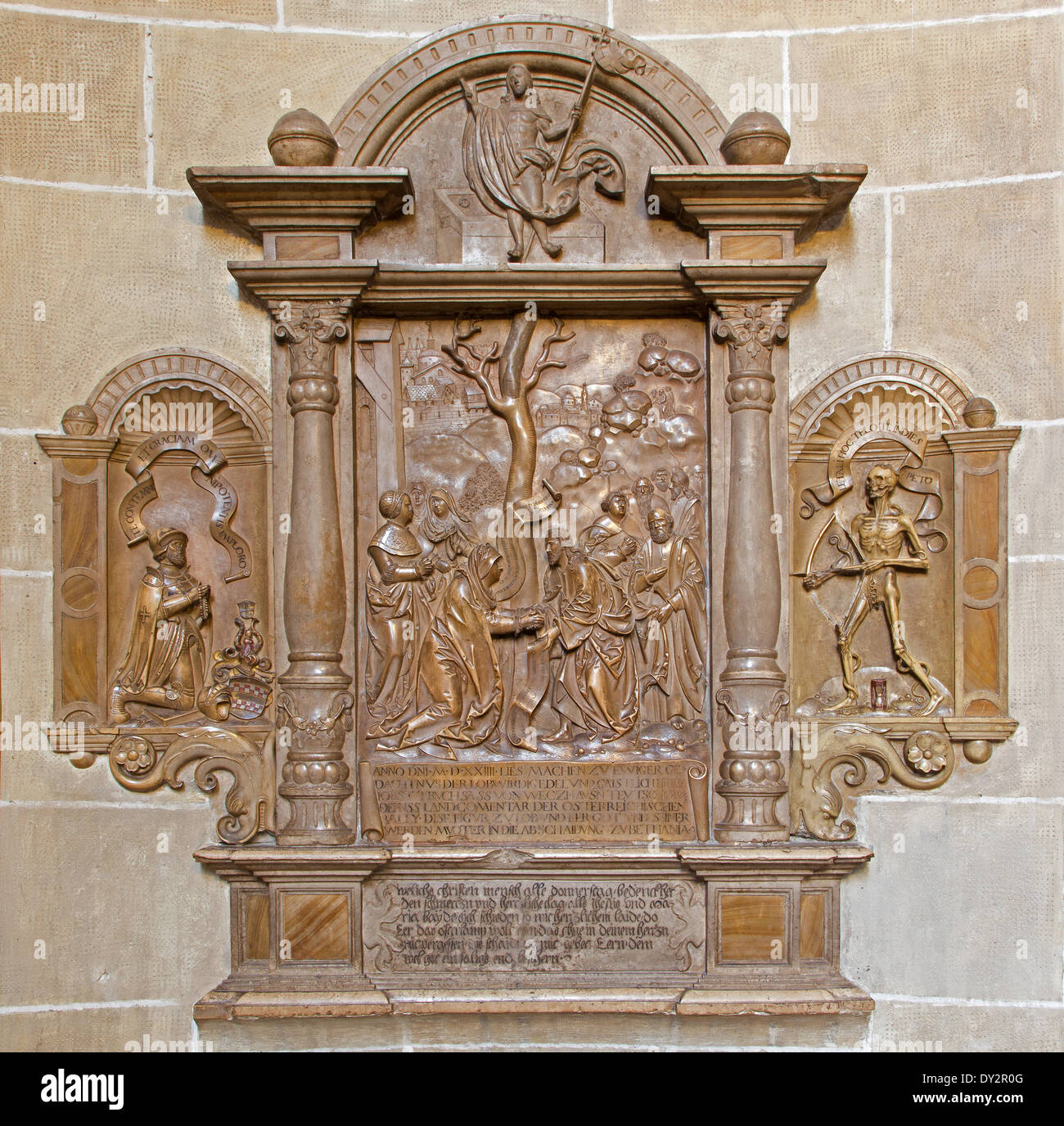 Vienna - Stone relief from back side of nave in Church of the Teutonic Order or Deutschordenkirche Stock Photo