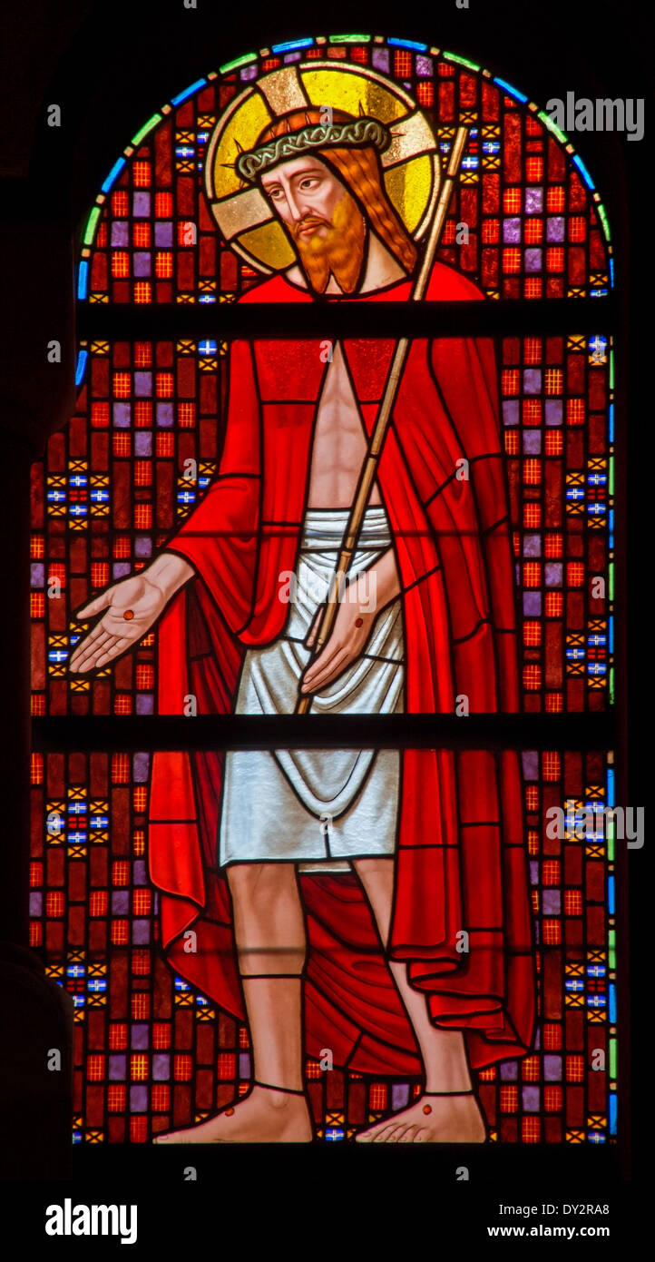 VIENVIENNA, AUSTRIA - FEBRUARY 17, 2014: Torture of Jesus Christ from windowpane in Carmelites church Stock Photo