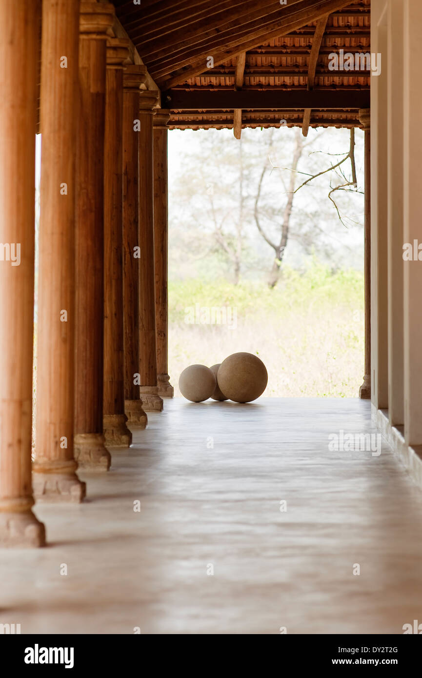 Paved veranda of home exterior in the Indian state of Goa Stock Photo