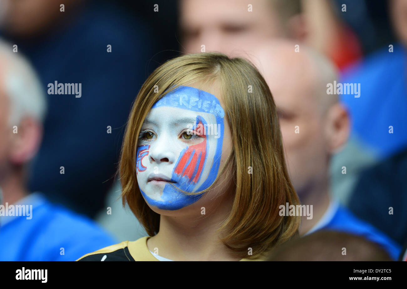 Young girl with painted face supporting Chesterfield Football Club Stock Photo
