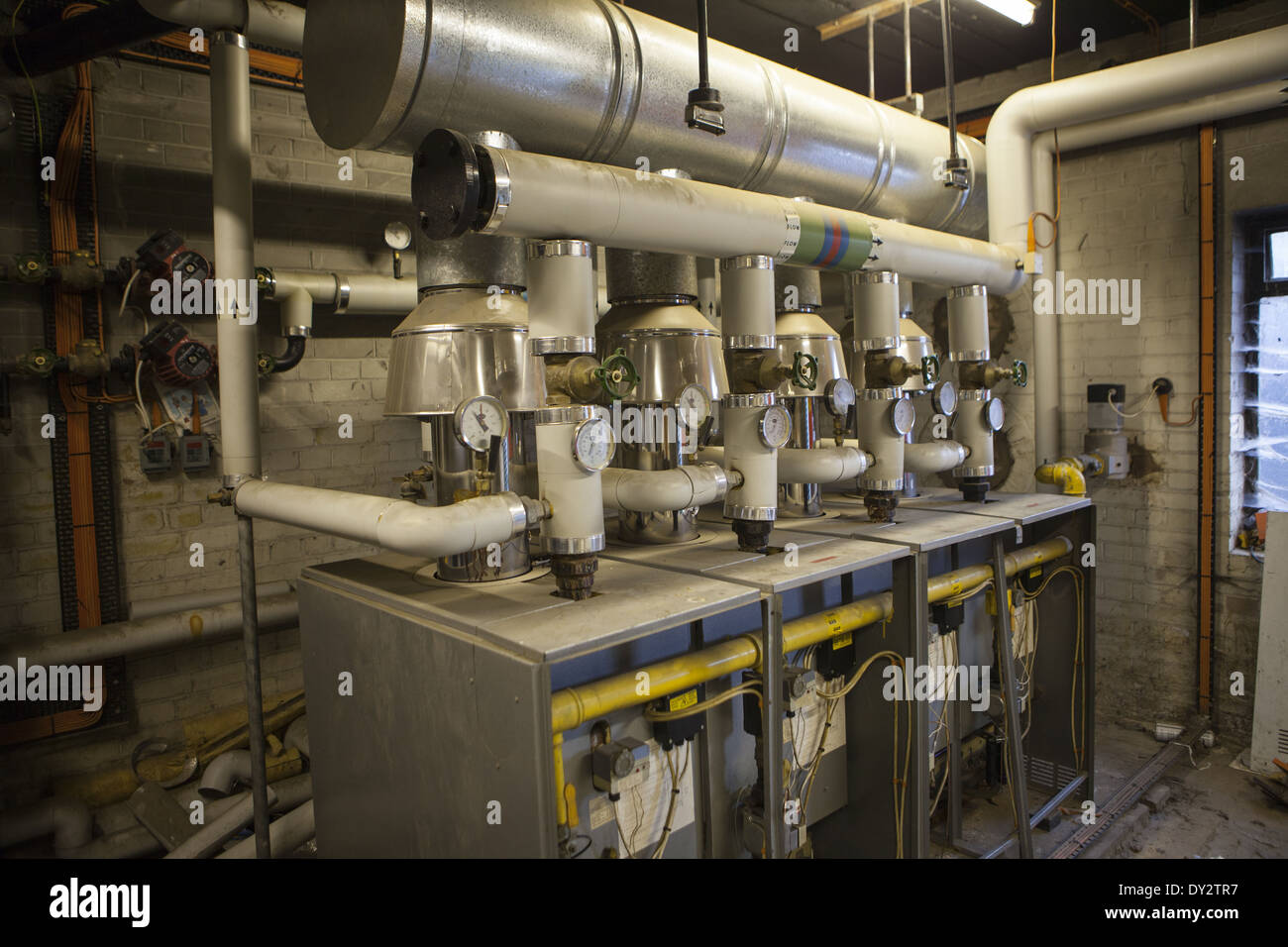 Industrial gas boiler, dials, pressure gauges & pipe work; heating