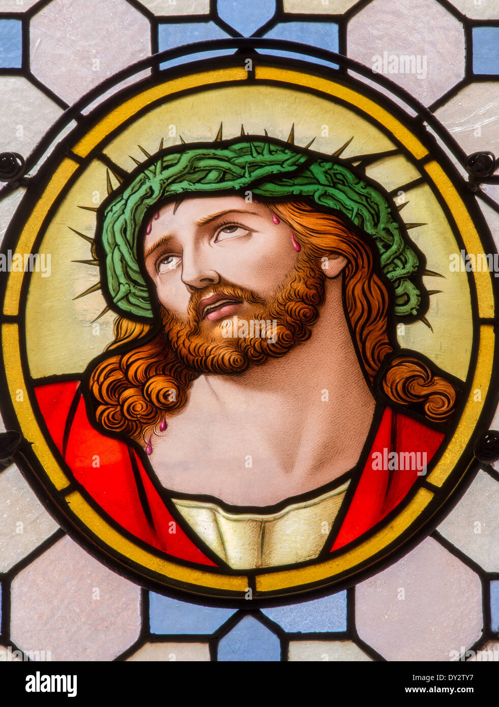 VIENVIENNA, AUSTRIA - FEBRUARY 17, 2014: Jesus Christ with the crown of thorns from windowpane in Carmelites church Stock Photo