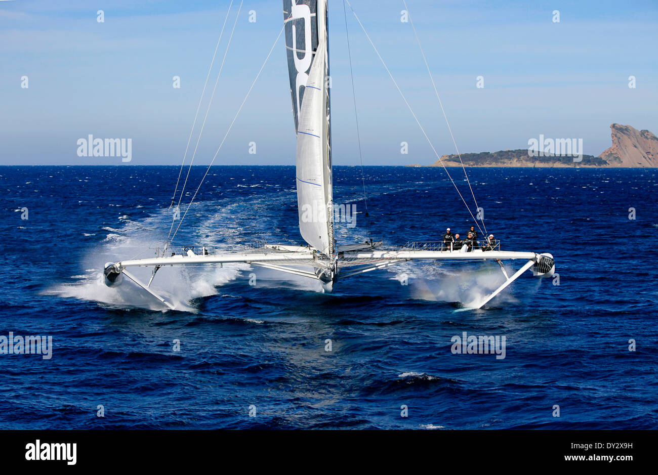 Aerial photo shoot of l'Hydroptere DCNS, Alain Thebault and his crew