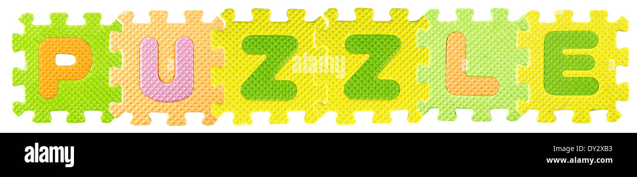 Puzzle word created from Alphabet puzzle isloated on white background ...