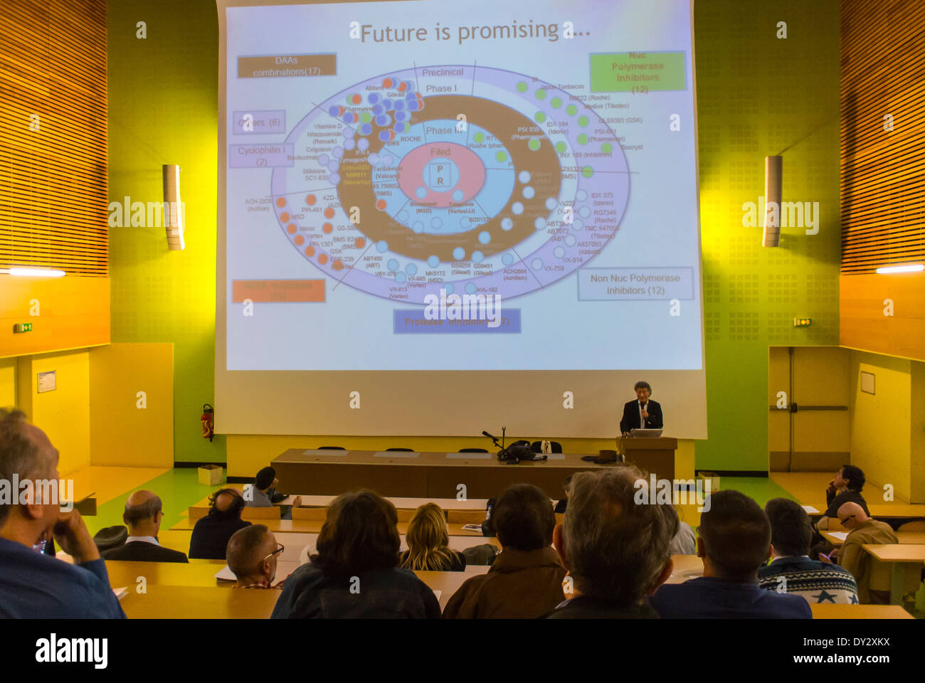 Paris, France, Local AIDS Organization, COREVIH, Annual Scientific information Meeting, CROI. Hepatitis C Research Doctor Willy Rozenbaum, Slide 'Future is Promising' scientists sharing, science conference presentation, epidemiology Stock Photo