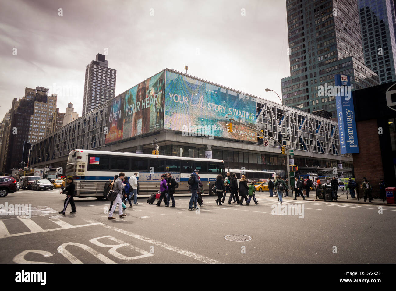 Traffic passes the depressing, crimeridden Port Authority Bus Terminal