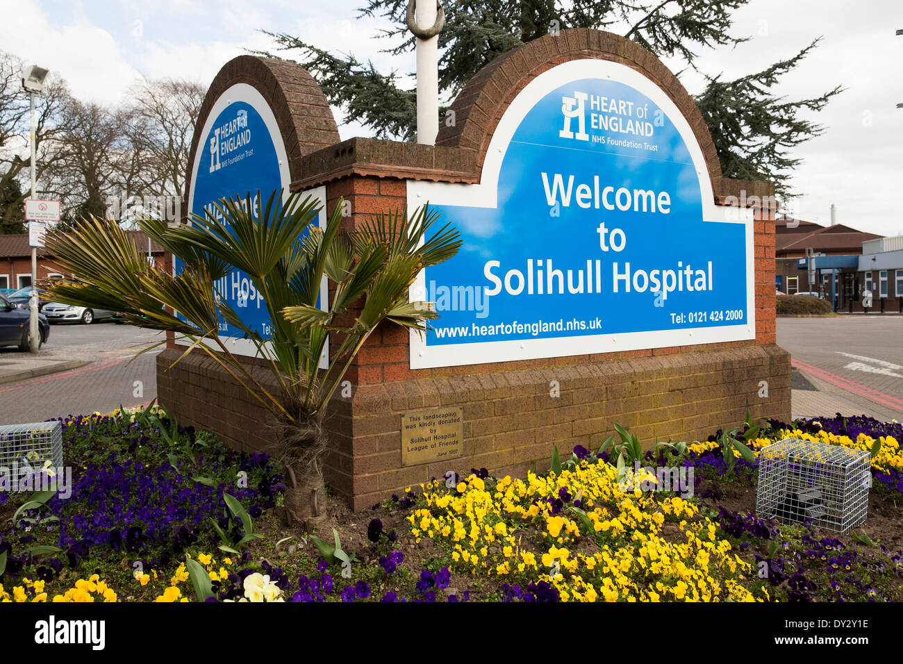 The entrance to Solihull Hospital, part of the Heart of England Foundation Trust group of hospitals. Stock Photo