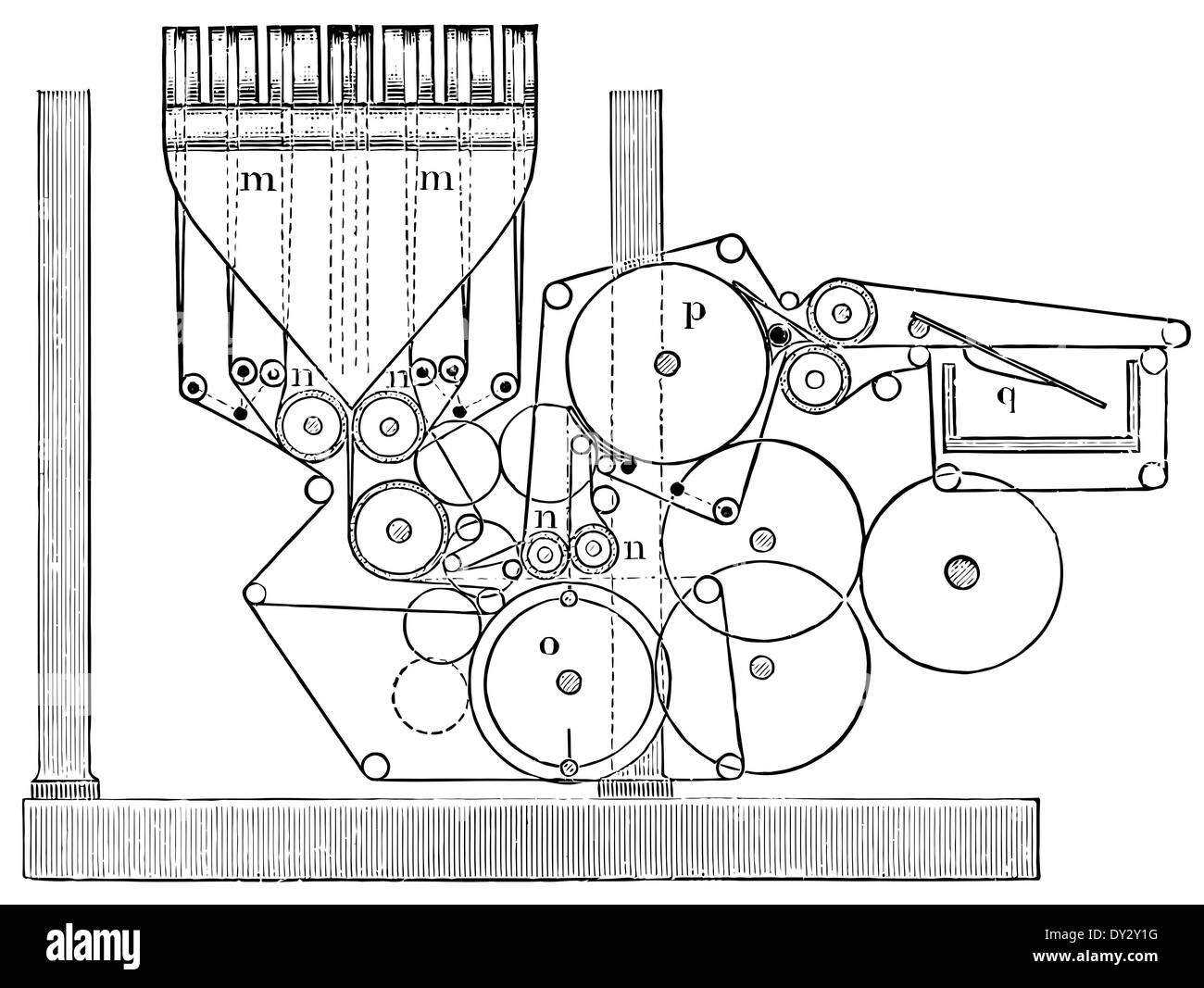 Detail of a printing machine. Cross section. Stock Photo