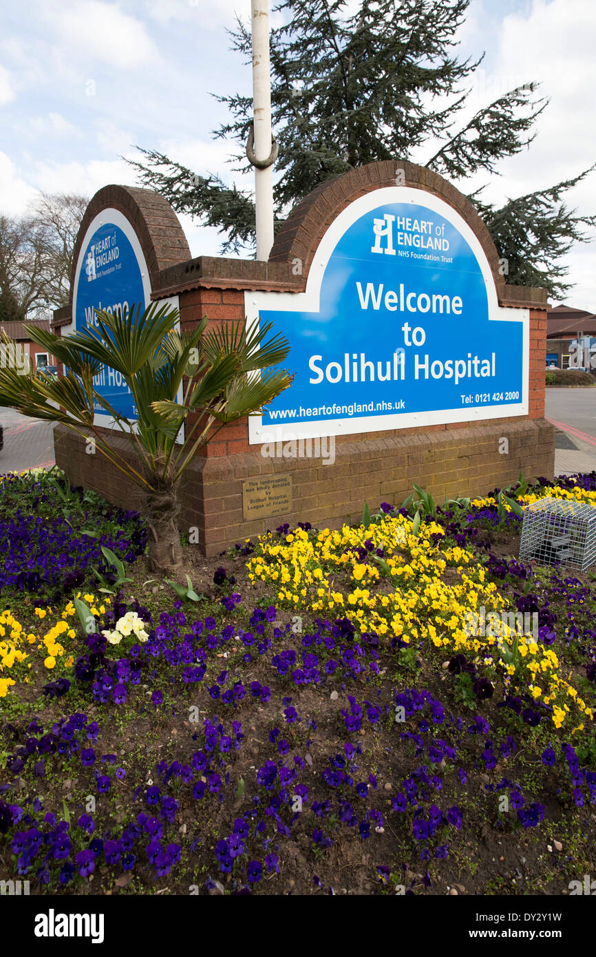 The entrance to Solihull Hospital, part of the Heart of England Foundation Trust group of hospitals. Stock Photo
