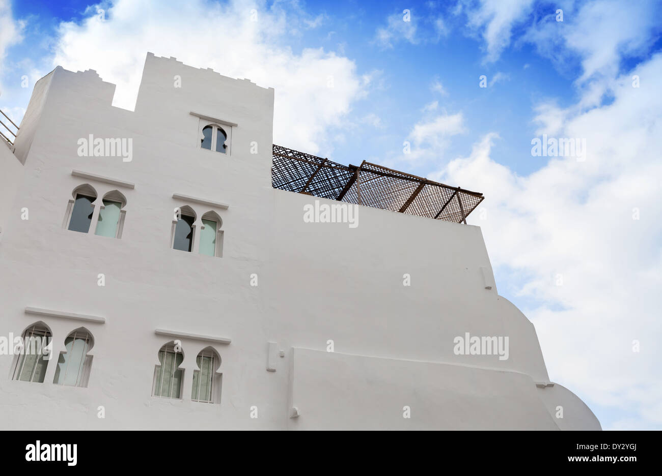 White walls and blue sky. Madina, old part of Tangier, Morocco Stock Photo