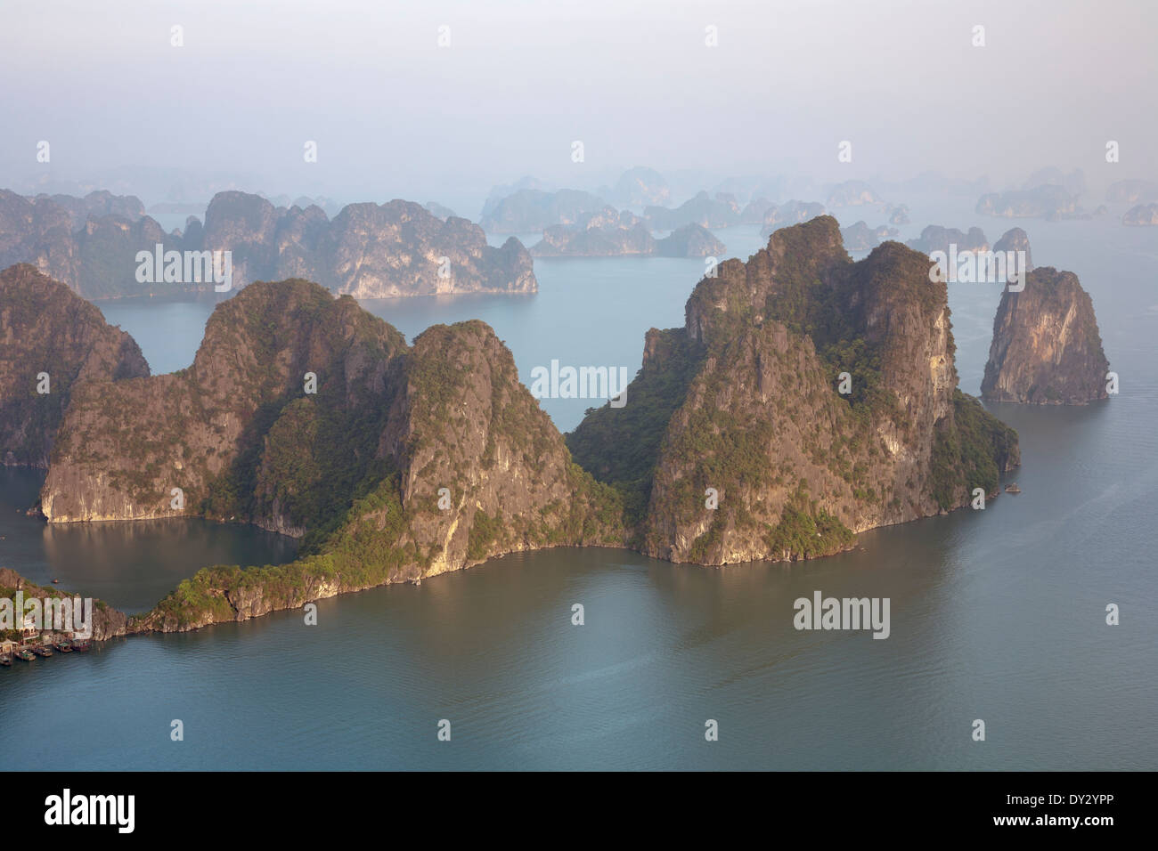Halong Bay, Vietnam, Southeast Asia. Elevated view of the karsts, sunset Stock Photo