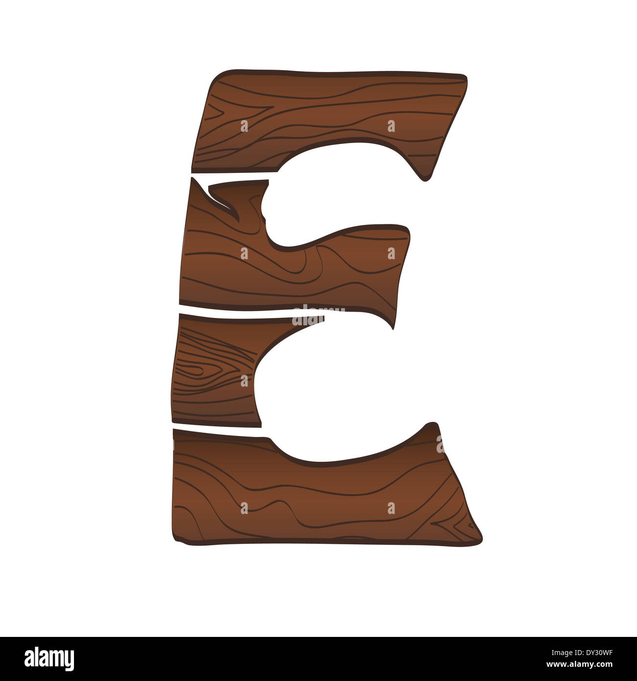 Letter E from wood isolated on the white. Vector Stock Photo
