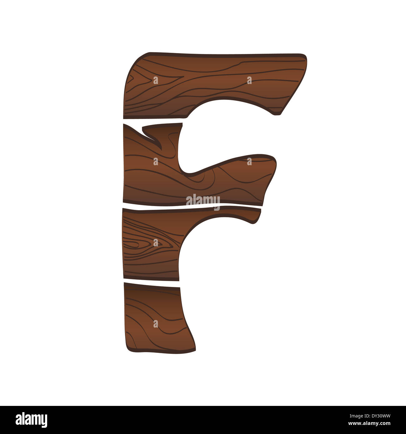 Letter F from wood isolated on the white. Vector Stock Photo