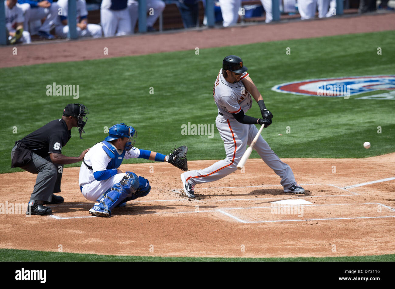 Los Angeles, CA, USA. 4th Apr, 2014. April 4, 2014 - Los Angeles, CA, United States of America - San Francisco Giants left fielder Michael Morse (38) in action during the MLB game between San Francisco Giants and Los Angeles Dodgers at the Dodgers Stadium in Los Angeles, CA. Credit:  csm/Alamy Live News Stock Photo