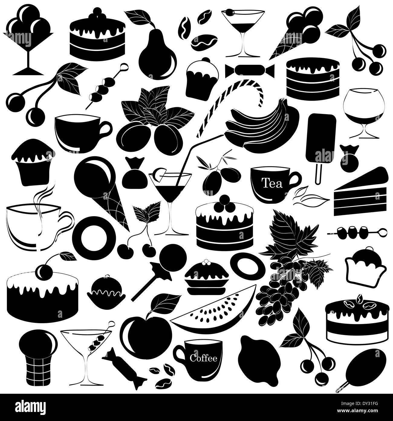 vector black food icons set - isolated on white Stock Photo - Alamy