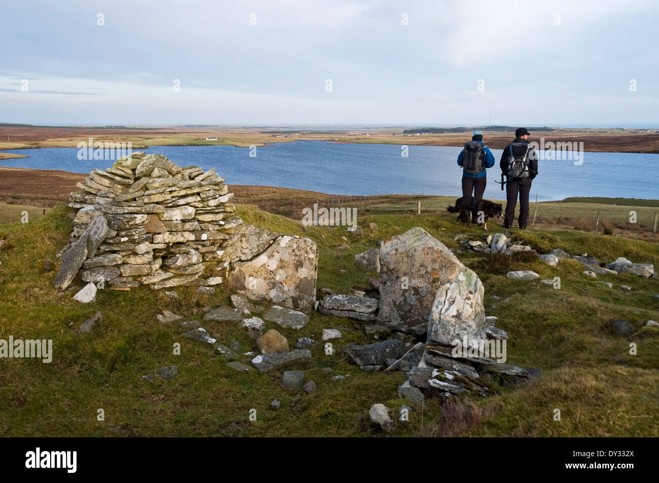 The Loch of Yarrows from a prehistoric Long Cairn on the Yarrows Archeology Trail, Caithness, Scotland, UK Stock Photo