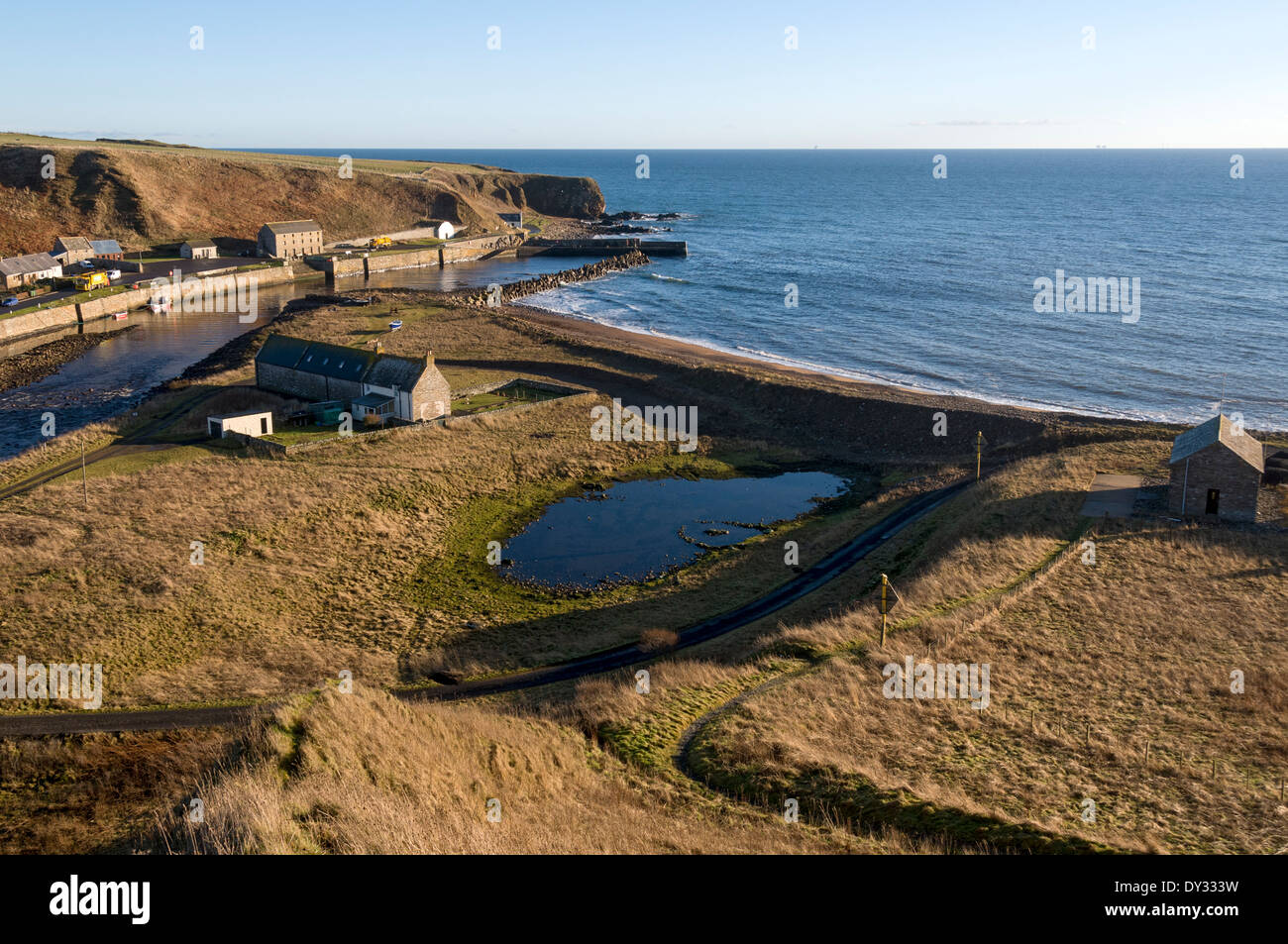 Dunbeath harbour and bay, Caithness, Scotland, UK. Stock Photo