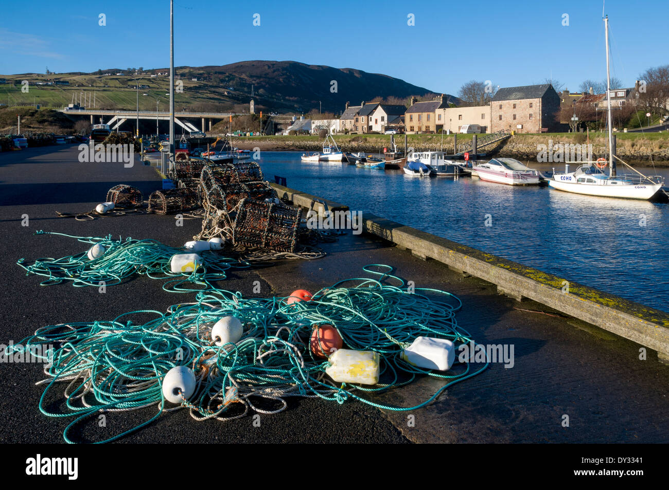 The harbour and A9 bridge at Helmsdale, Sutherland, Scotland, UK. Stock Photo