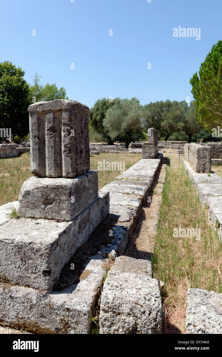 Part view southern house or wing Bouleuterion Olympic Council House Ancient Olympia Peloponnese Greece Stock Photo