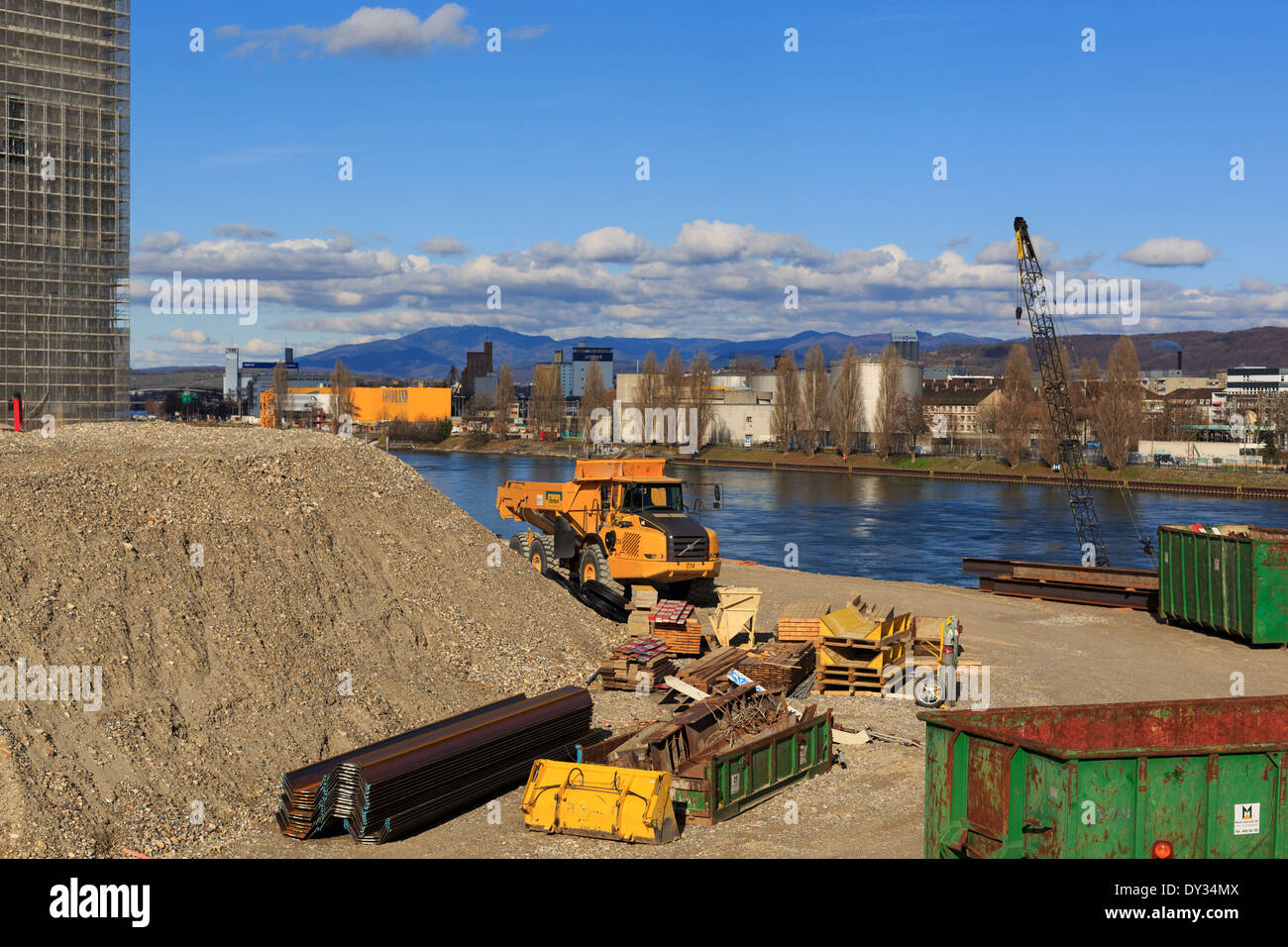A photograph of the Novartis construction sit on the Rhine in Basel. Stock Photo