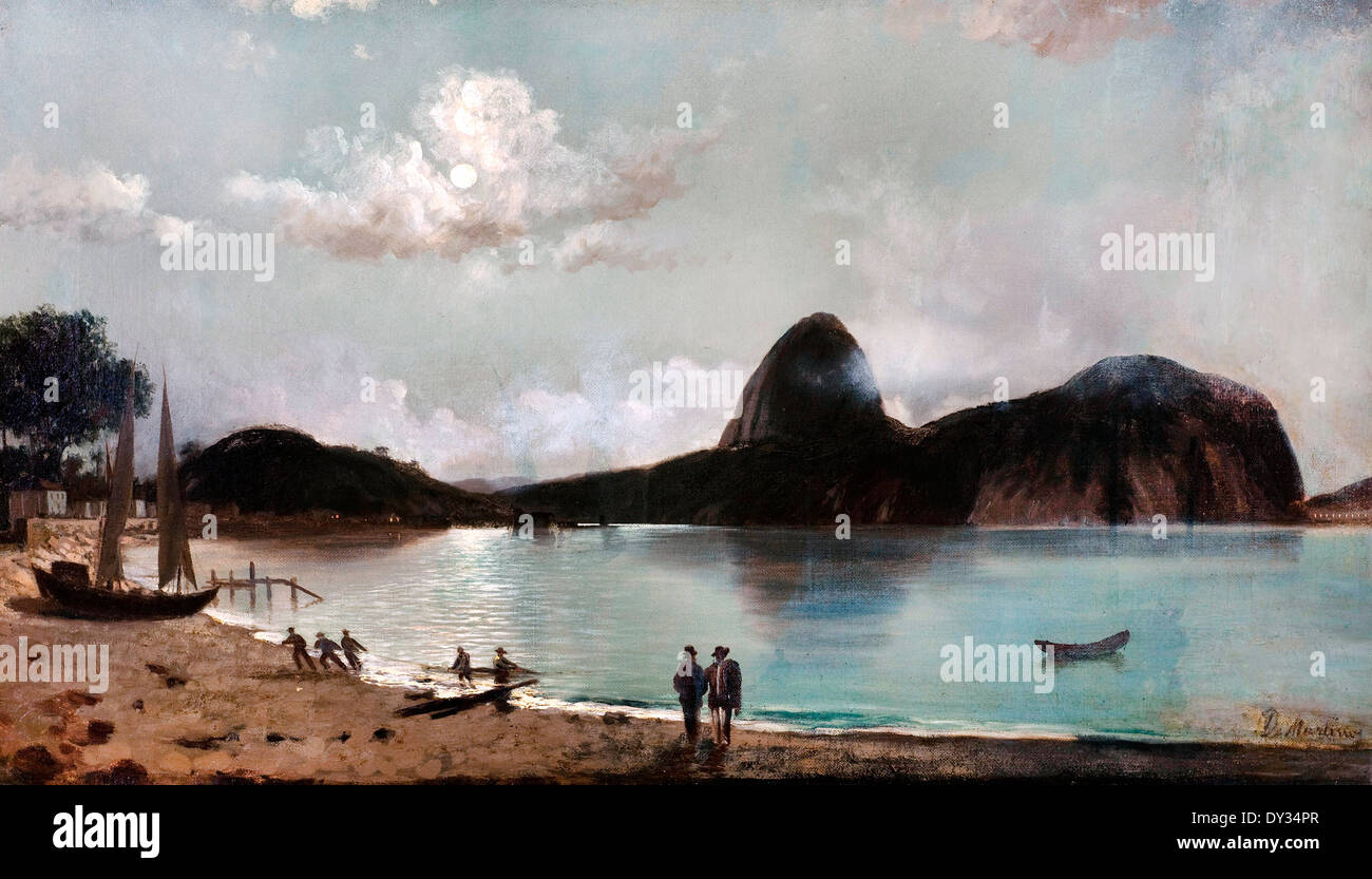 Eduardo de Martino, Botafogo Beach. Circa 1870. Oil on canvas. Pinacoteca do Estado de Sao Paulo, Sao Paulo, Brazil. Stock Photo
