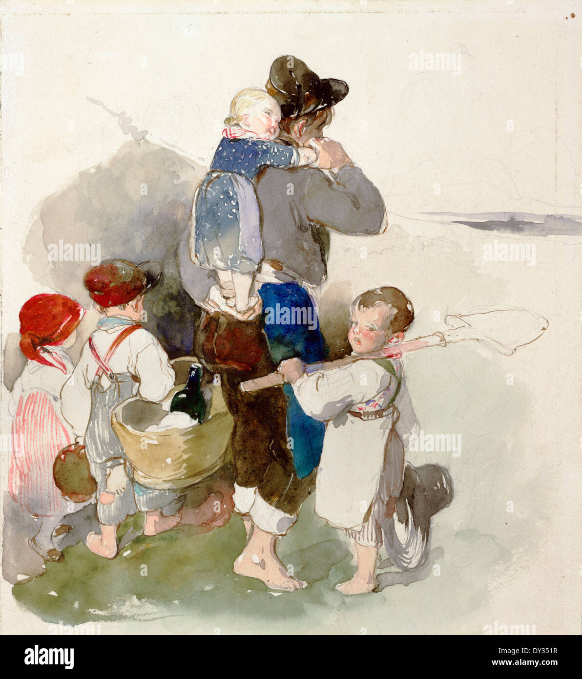 Peter Fendi, Children on Their Way to Work in the Fields 1840 Watercolor and pencil. lbertina, Vienna, Austria. Stock Photo