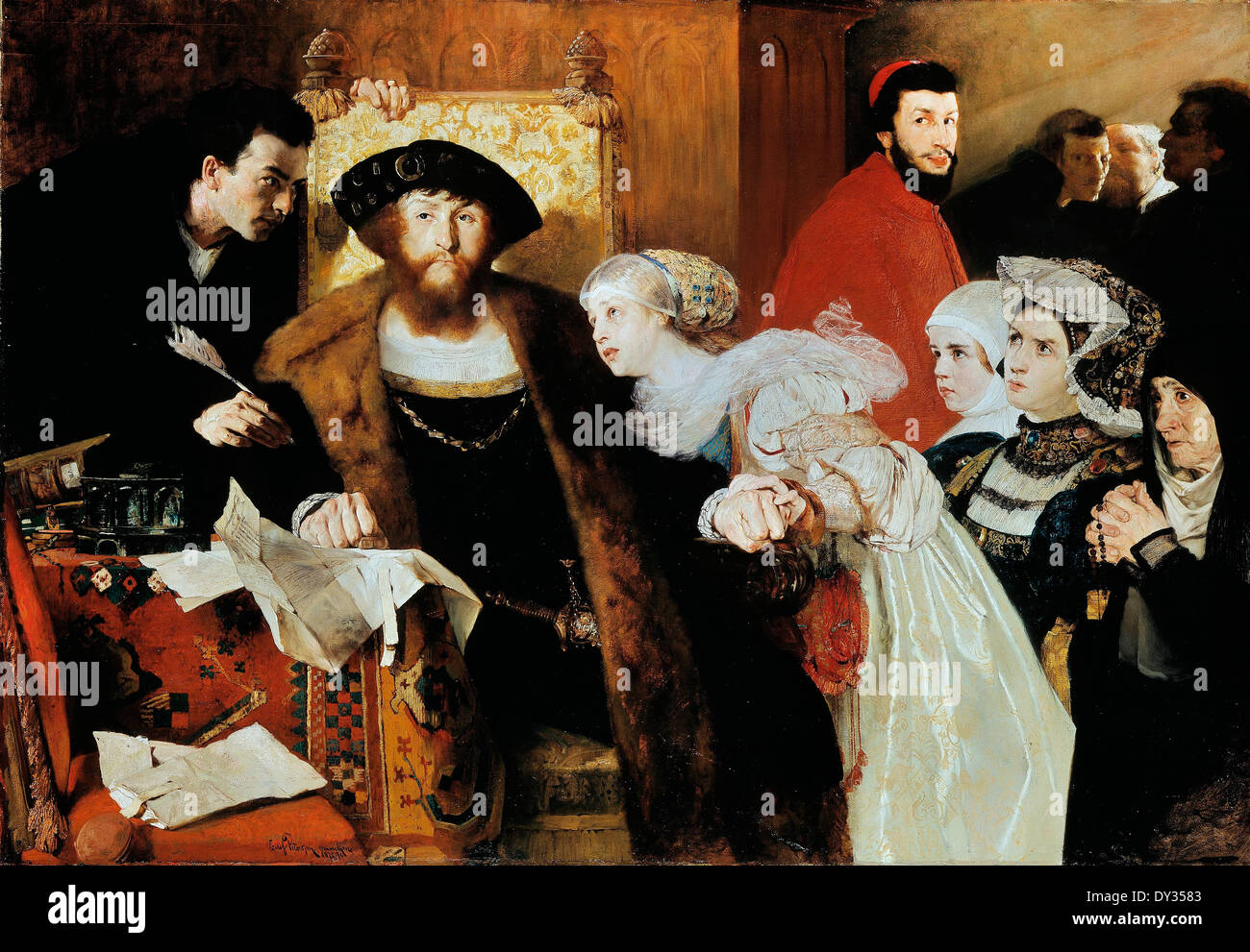 Eilif Peterssen, Christian II signing the Death Warrant of Torben Oxe. 1875-1876 Oil on canvas. Stock Photo