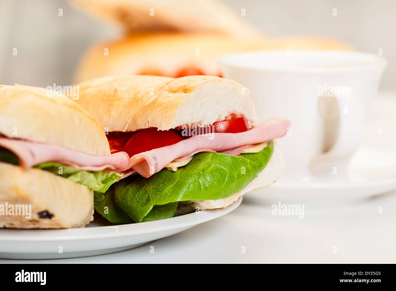Italian panini sandwich with ham, cheese and tomato Stock Photo