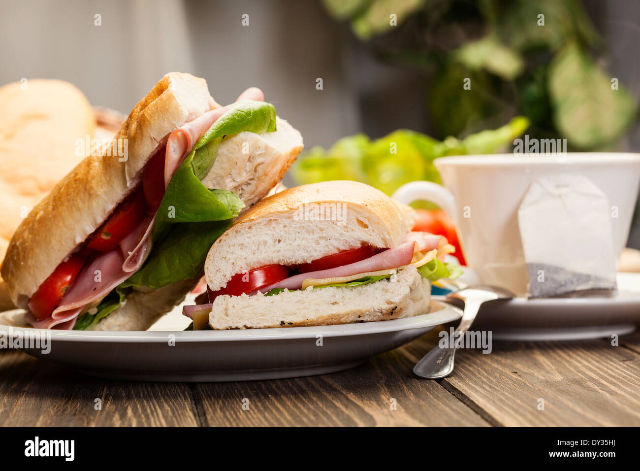 Italian panini sandwich with ham, cheese and tomato Stock Photo