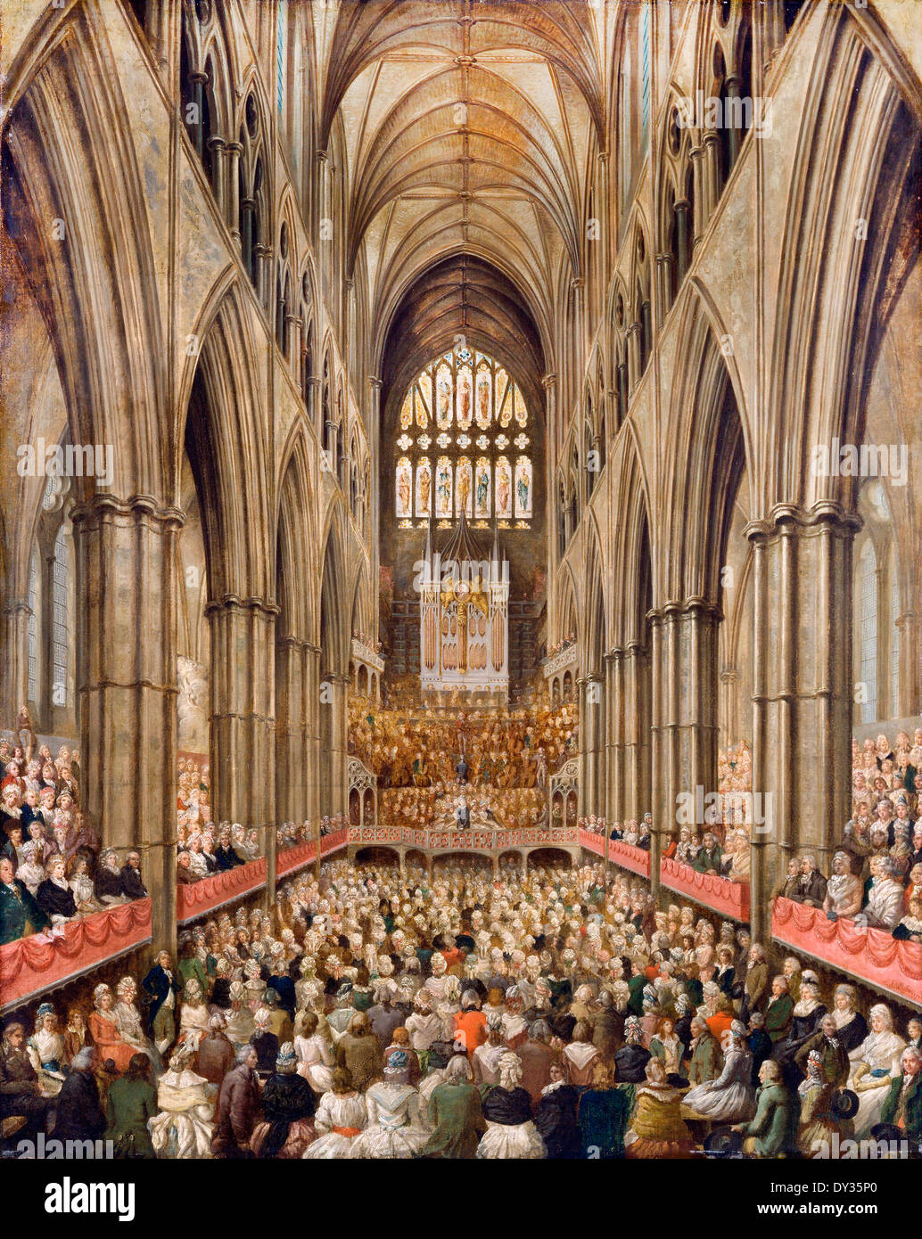 Edward Edwards, Interior View of Westminster Abbey on the Commemoration of Handel, Taken from the Manager's Box. Circa 1790. Stock Photo