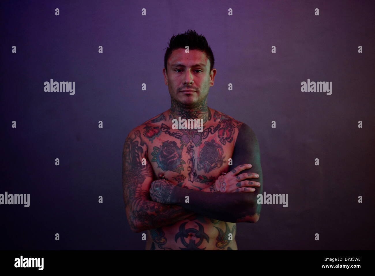 PANAMA CITY, April 4, 2014 - Johan Lopez, a tatto artist from Costa Rica,  poses for a photo during the Inked Up International Tattoo Festival, in  Panama City, capital of Panama, on