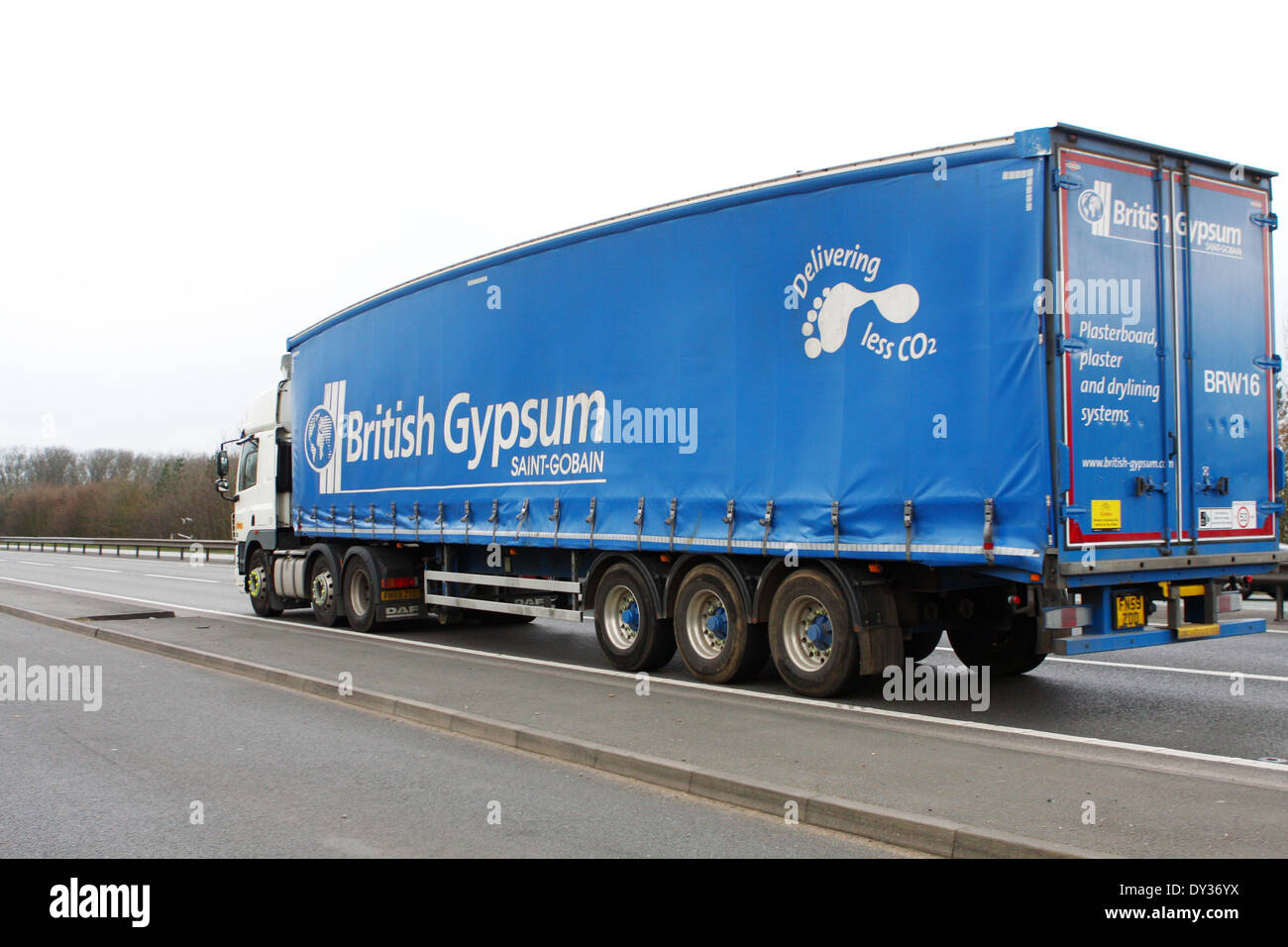 A British Gypsum truck traveling along the A46 dual carriageway in Leicestershire, England Stock