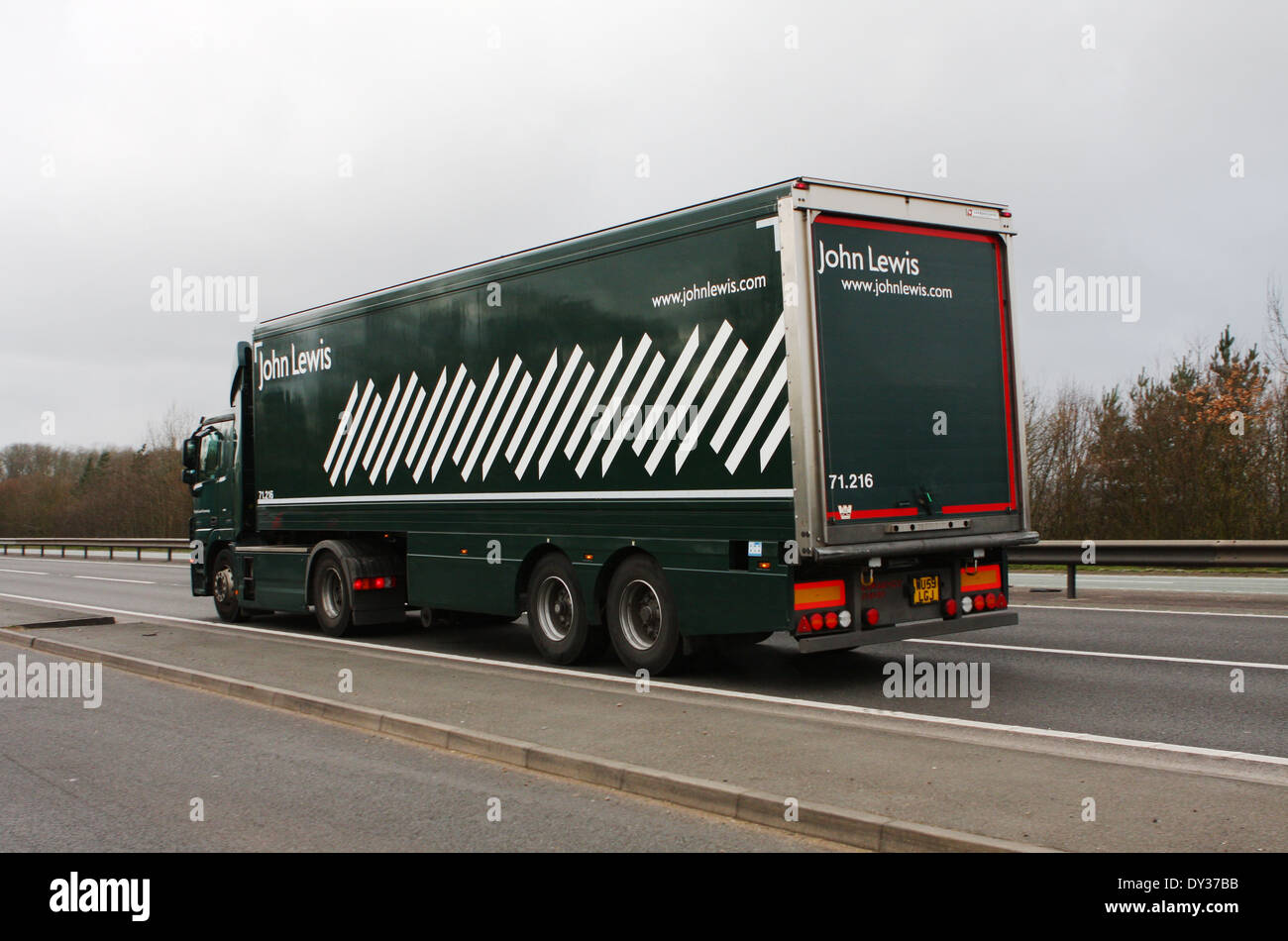 A John Lewis truck traveling along the A46 dual carriageway in Leicestershire, England. Stock Photo