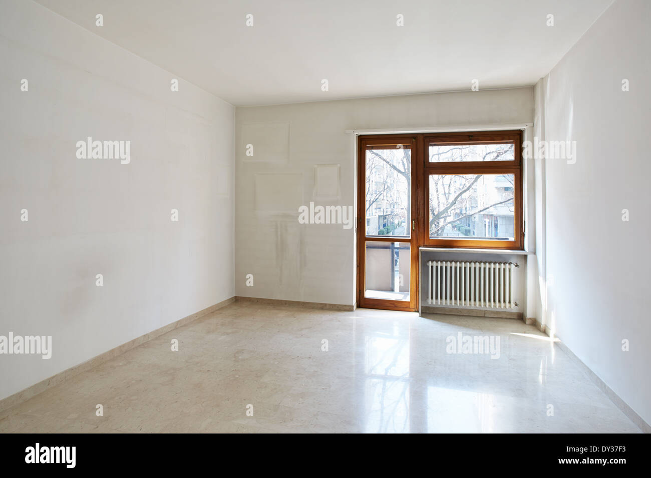 Empty room with marble floor in normal apartment Stock Photo