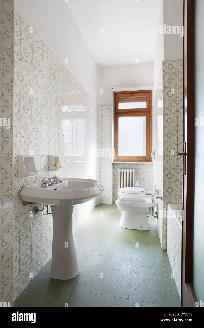 Simple bathroom in small, normal apartment Stock Photo