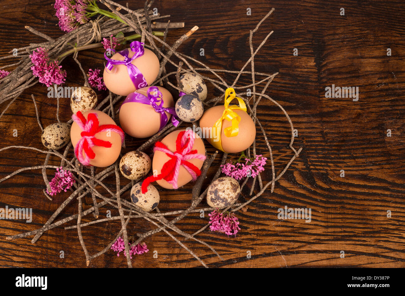 Nest with assorted eggs, an Easter still life Stock Photo - Alamy