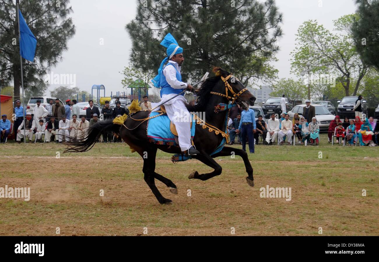 PAKISTAN, Islamabad-April 05:A Pakistani horse rider wearing the ...