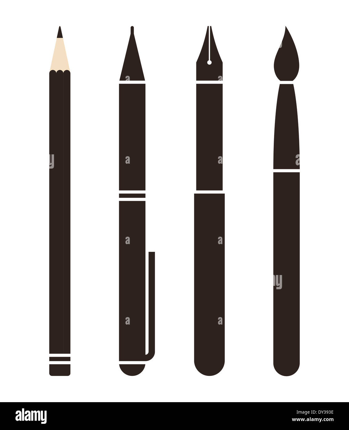 Set of pens and pencils isolated on white background Stock Photo - Alamy