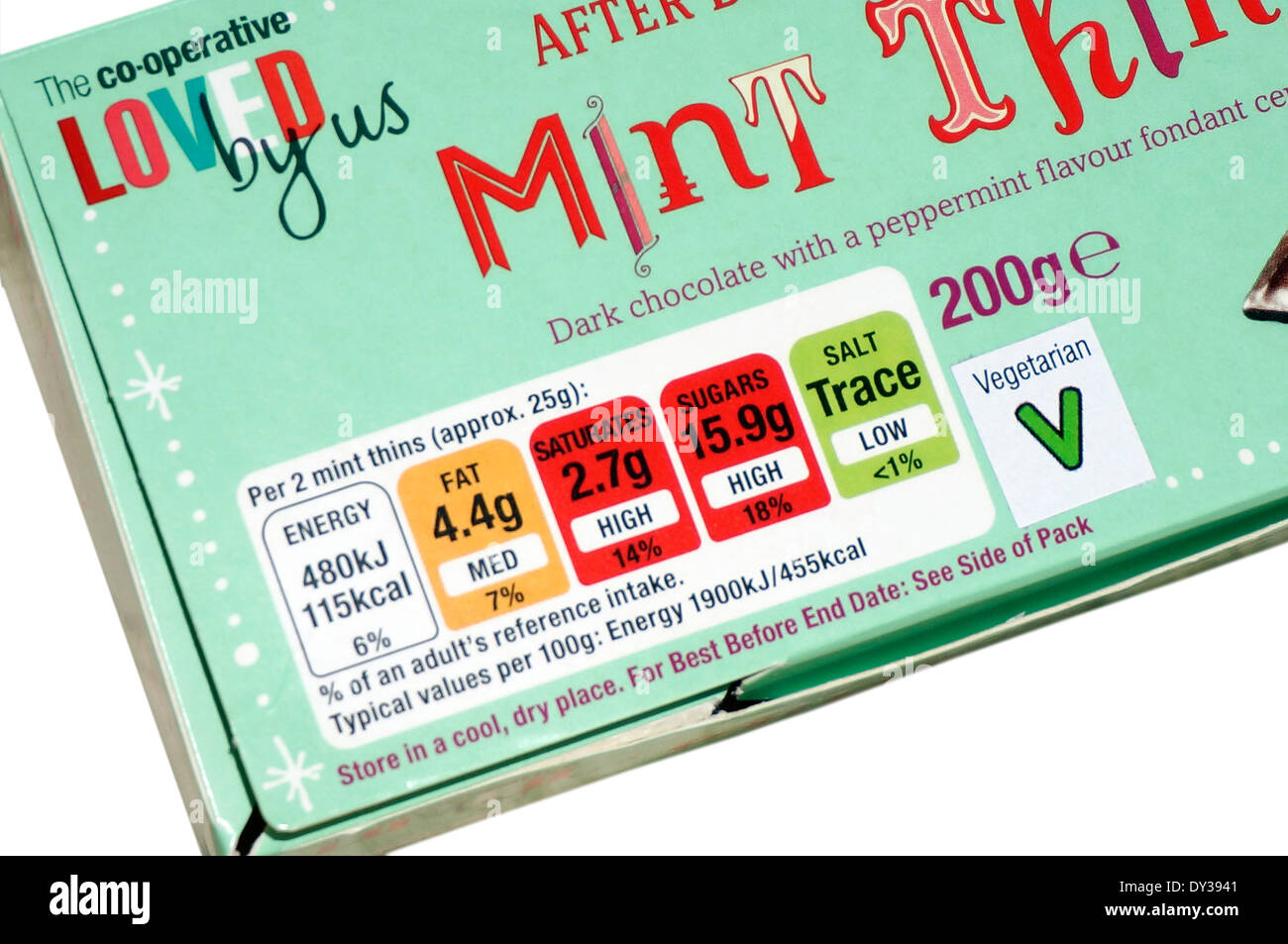 Traffic lights system of nutritional information guidelines on a box
