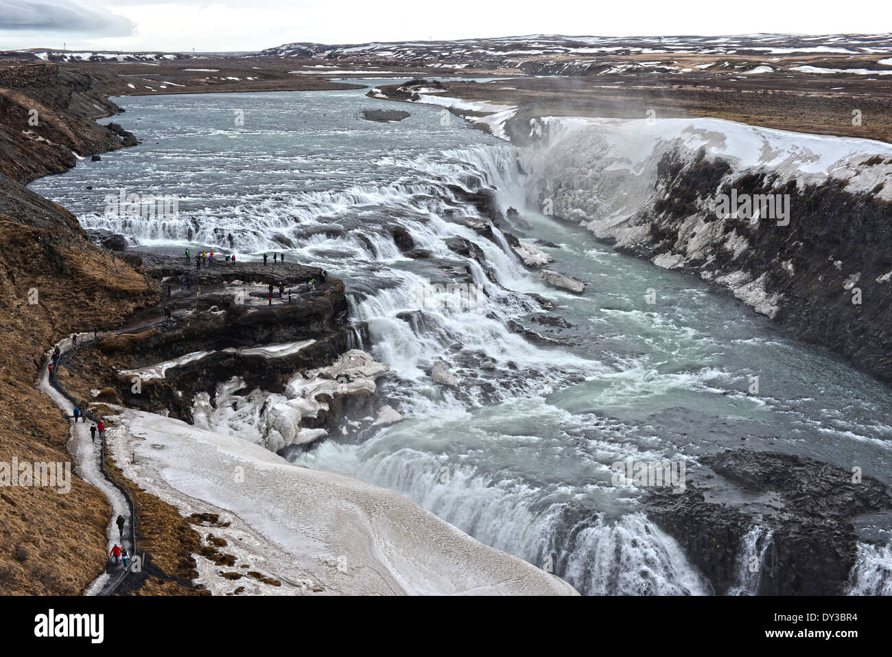 Overview of Gullfoss waterfall attraction in Iceland Stock Photo