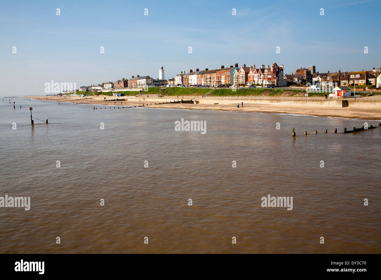 View from the pier of the historic seaside resort town of Southwold, Suffolk, England Stock Photo