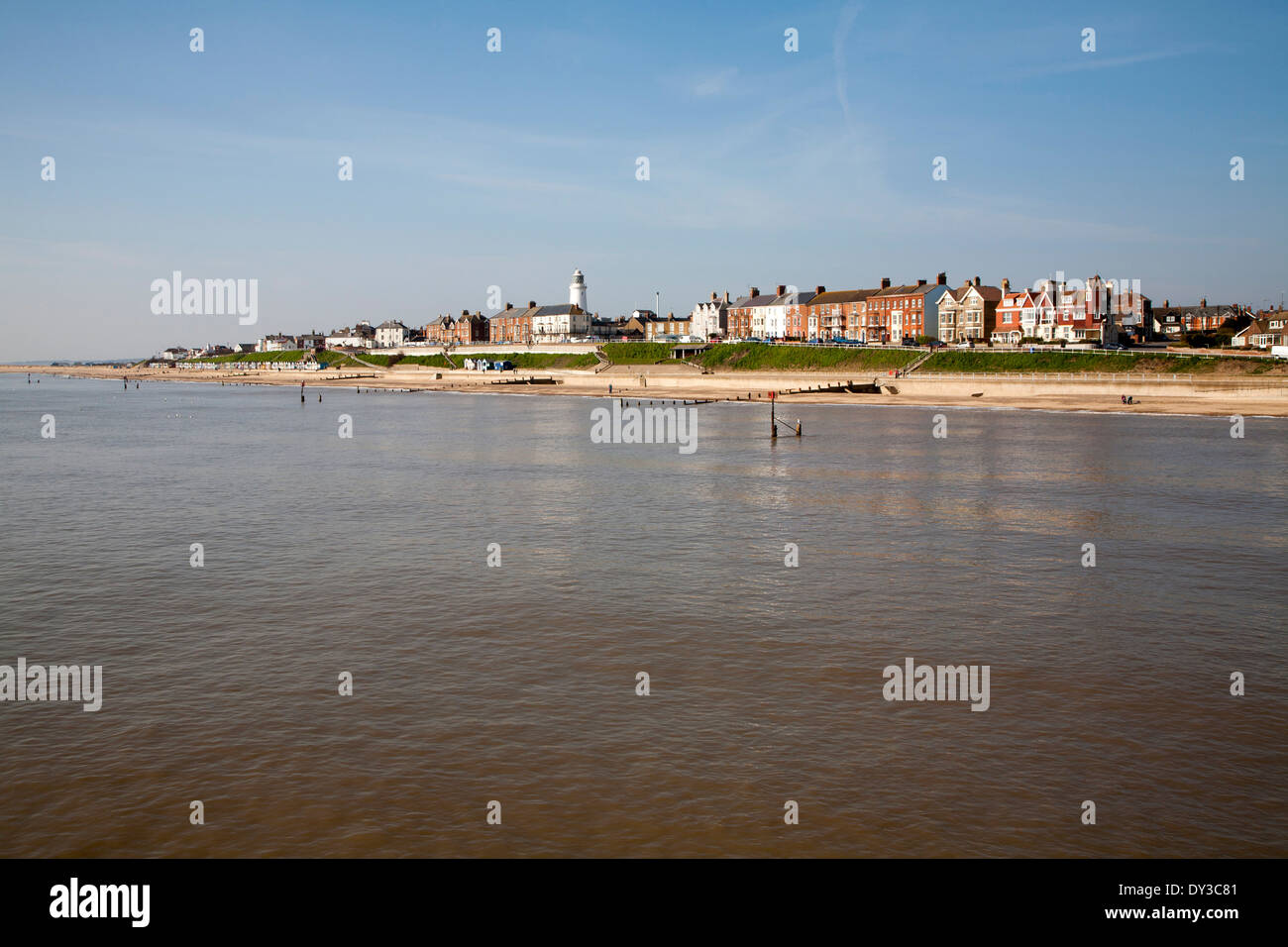 View from the pier of the historic seaside resort town of Southwold, Suffolk, England Stock Photo