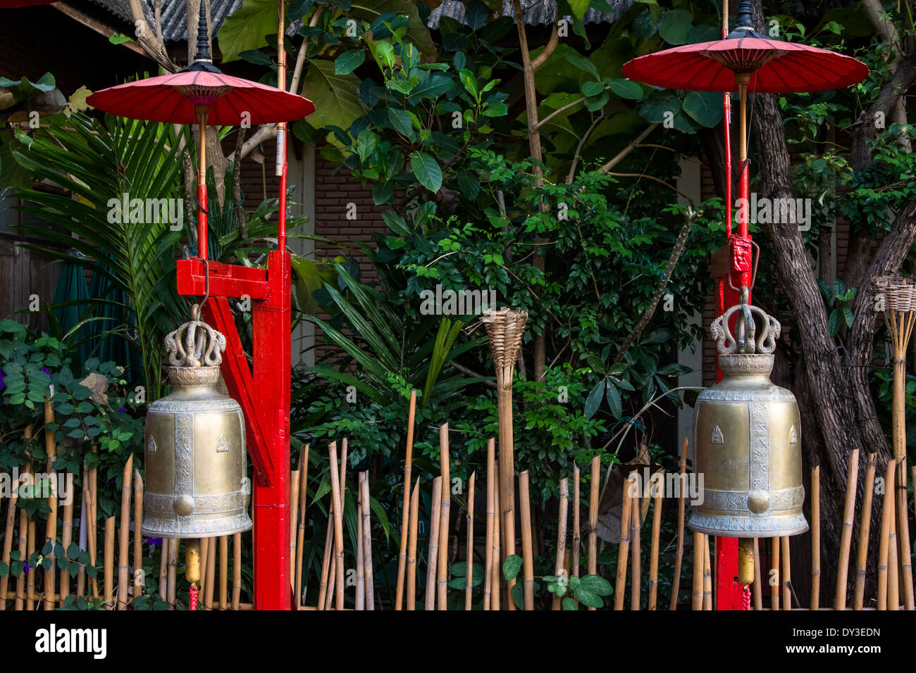 Ancient bronze temple bells, Chiang Mai Stock Photo