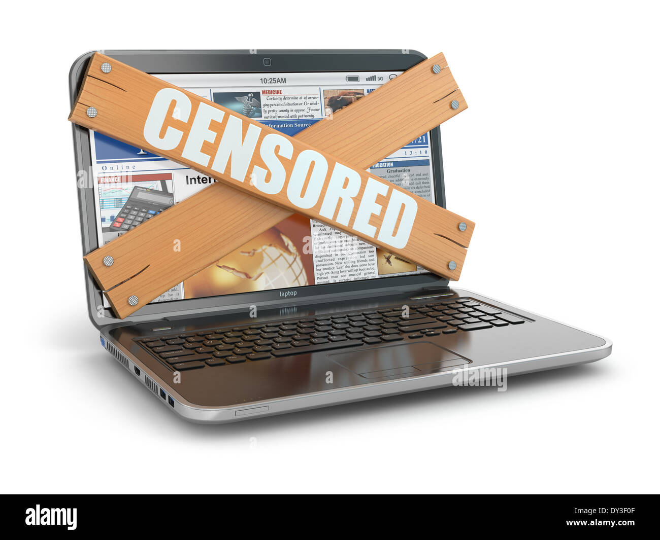Concept of censure. Boarded up laptop, 3d Stock Photo