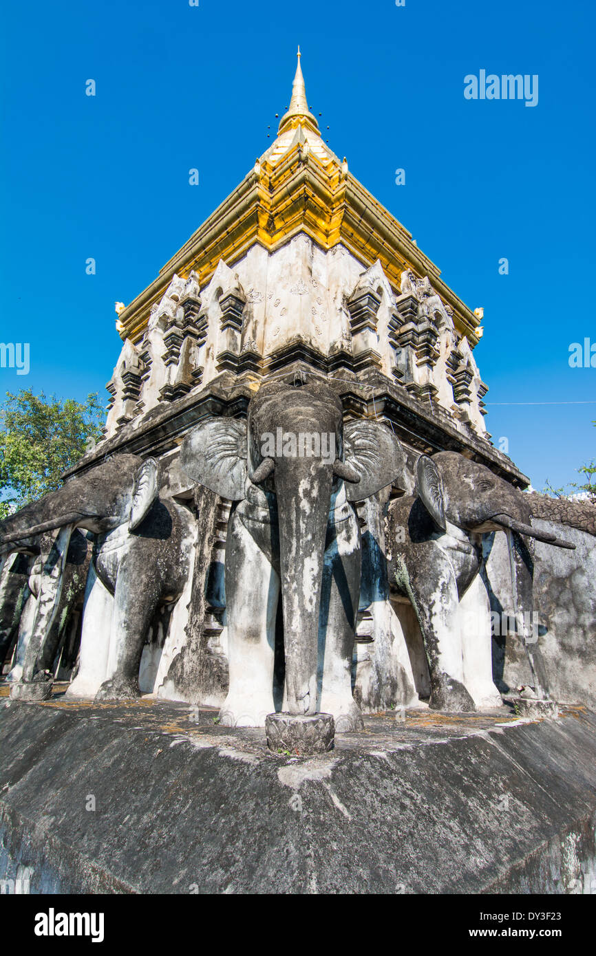 Ancient Wat Chiang Man temple with elephant statues, one of the landmark in Chiang Mai, Thailand Stock Photo